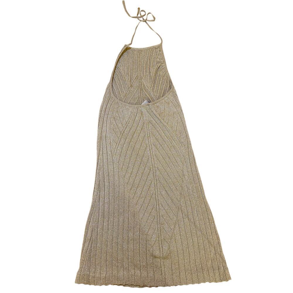 Salvatore Ferragamo RARE RTW Gold Knit mini halter dress Size XS VINTAGE - Picture 8 of 10